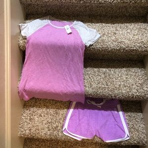 Justice girls active shirts and shorts.